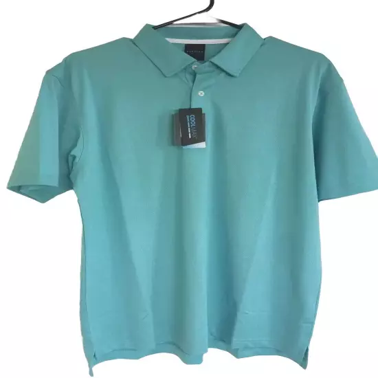 Dunning Golf Men Button Polo Large Performance Turquoise Green Spandex Polyester