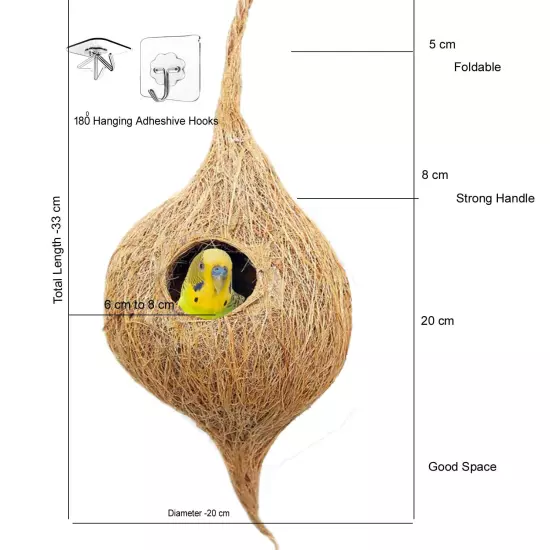 Natural Bird nest for Cages and breeding for All Medium,Small Birds Hanging Hook