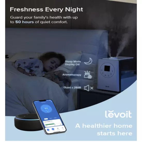 LEVOIT LV600S Smart Warm and Cool Mist Humidifiers for Home Bedroom 6L, White 