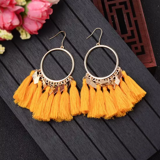 Fashion Women Bohemian Earrings Long Tassel Fringe Drop Dangle Ear Stud Jewelry