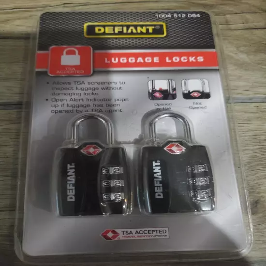 Defiant Luggage Locks TSA Approved -Open Alert Indicator Pop Up - One Set Of Two