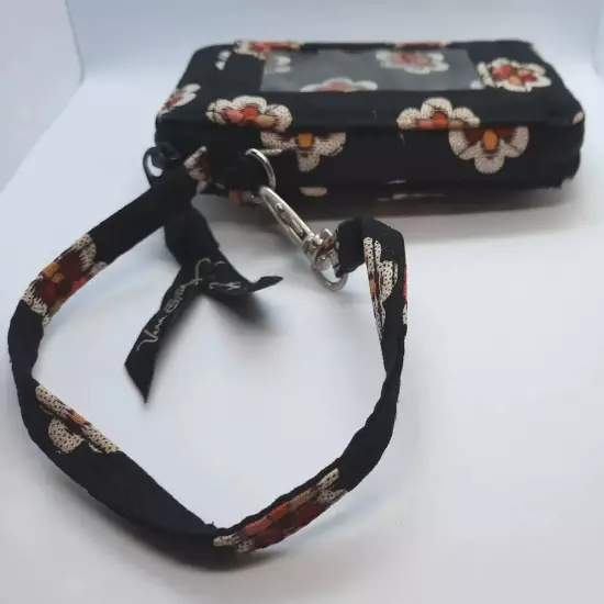 Vera Bradley PRIOUETTE Black Retired Pattern Coin & ID Purse Wristlet Strap 