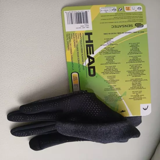 HEAD MEN'S TOUCHSCREEN RUNNING GLOVES GRAY / BLACK Sz Large NEW!