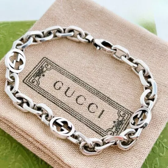 Gucci Silver 925 Interlocking GG Knot Chain Bracelet Men's Used