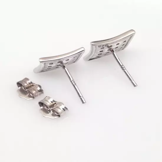 Men's 925 Sterling Silver Cz Square Stud Earrings Square Kite Studs 9mm