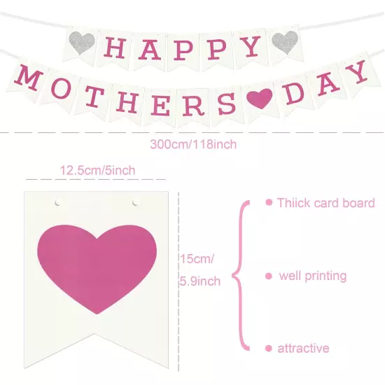 Happy Mother's Day Banner Mothers Day Bunting Sign Party Decorations Pink Let...