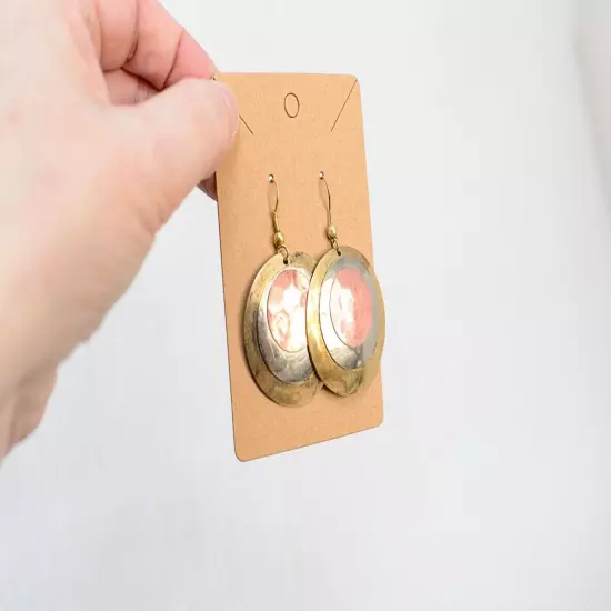 Geometric Circle Mixed Metals Gold Silver And Copper Tone Dangle Earrings Modern