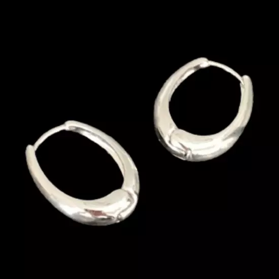 Men’s Silver Tone Halo Hoop Earrings Hoops Medium Hoops Size 1” Drop Gift NEW