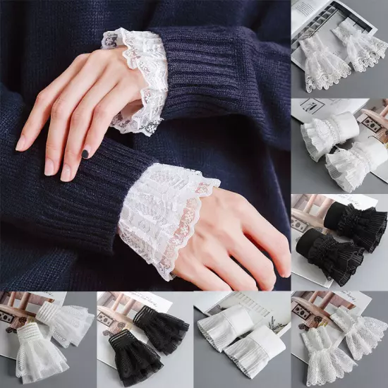 Detachable Cuffs Lace Mesh Sweater Fake Flared Sleeves Ruched Wrist Warme Ⓢ