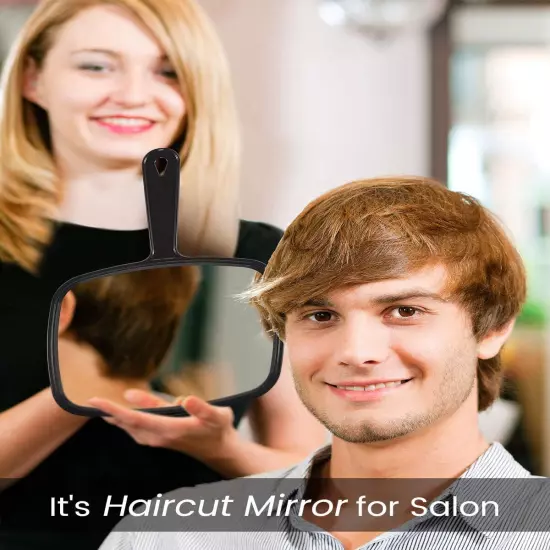 Hand Mirror Salon Barber Hairdressing Handheld Mirror with Handle(Square