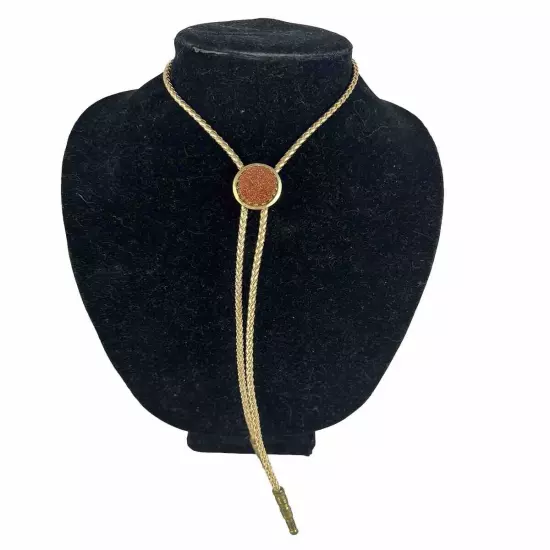 Vtg Oval Goldstone Glass Copper Crystal Bolo Tie