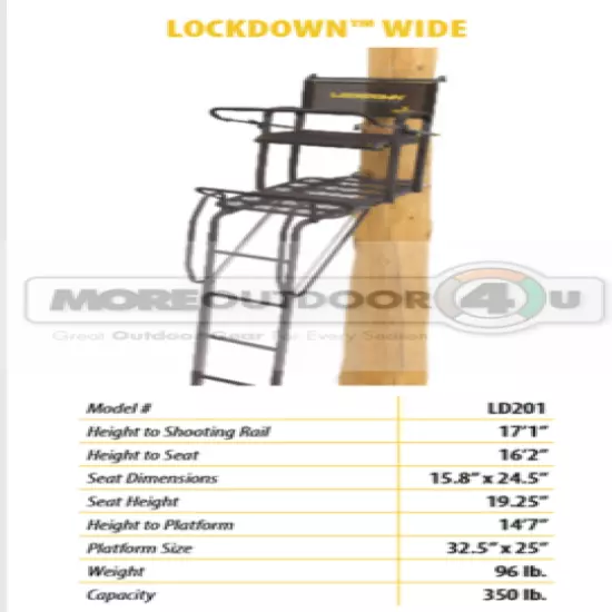 LD201 Rivers Edge 17' Lockdown Wide 1 Adult Solo Buck Hunter Tree Ladder Stand