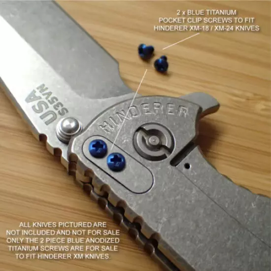 Hinderer Knives XM18 XM24 Pocket Clip / Filler Tab 2PC Titanium Screw Set - BLUE