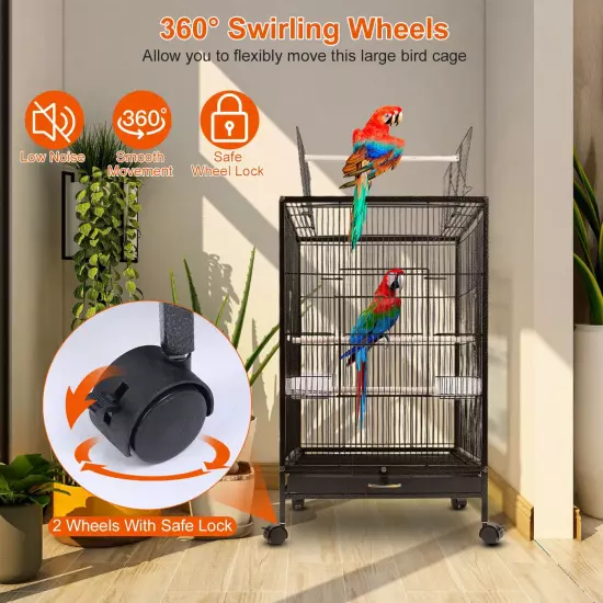 30" Bird Cage Wrought Iron with Rolling Stand Lovebird Parrot Finch Cage