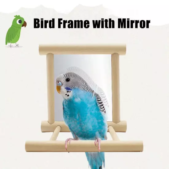 Mirror Pet Bird Wooden Play Toy with Perch For Parrots m2u G Lovebirds