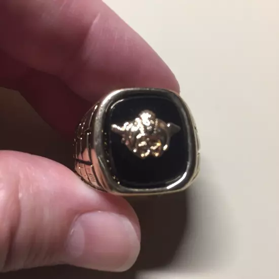 Vintage 18K HGE Gold Plated Shriner Black Mens Ring Size 12 NOS