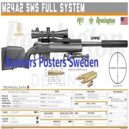 REMINGTON M24A2 Banner 3x5ft Poster Rifle Optics Sniper Scoope Tactical M558