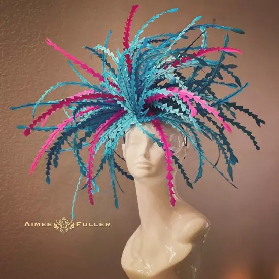 Aimee Fuller Kentucky Derby Fascinator Big Hat Rainbow Yellow Red Royal Ascot