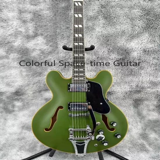 Custom Green Semi-Hollow ES-335 Electric Guitar Maple Body Black Pickguard