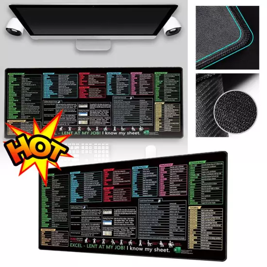 Excel Cheat Sheet Desk Mat, Excel Shortcuts Mouse Pad,Keyboard Shor