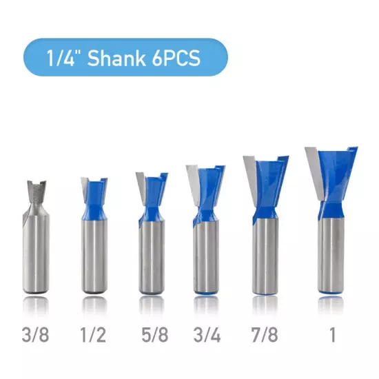 1/4" 12mm 1/2" Shank Dovetail Router Bit Set 1PC/6PCS 8 Degree 14 Degree