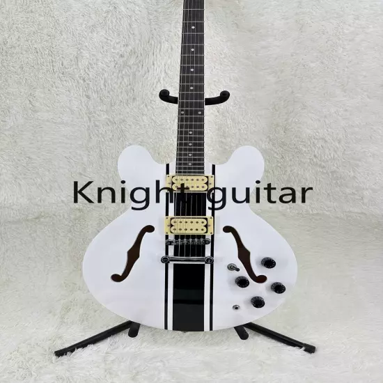 ES-335 Semi Hollow White Electric Guitar Maple Neck Black Fretboard Maple Body