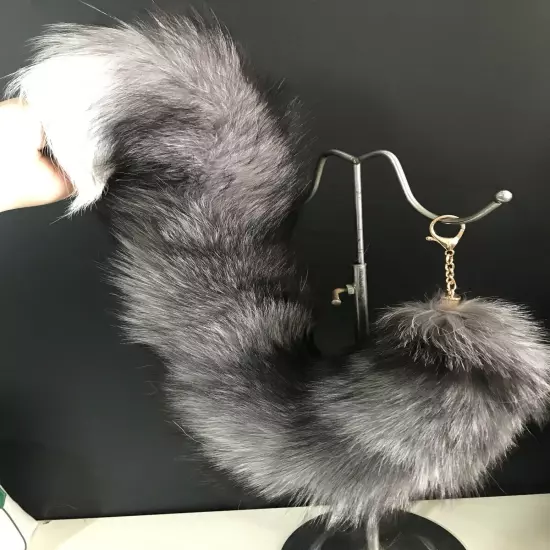 70cm Long Real Fox Fur Tail Funny Toy Adult Games Cosplay with Keychain Pendant