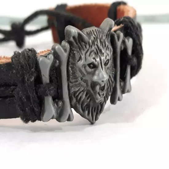 Wolf and Bone Leather Wrap Bracelet ~ Ships FREE