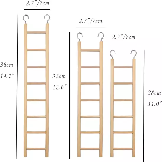 3-Piece Wooden Bird Ladder Set for Cage: 6, 7 & 8-Step Perches for Parrots