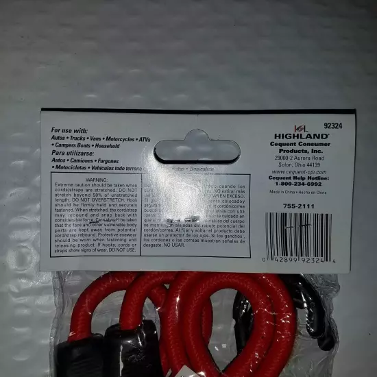 6 Pack 24" RED Bungee Cords Plastic Molded Steel Hooks Cargo, Curtains, Luggage