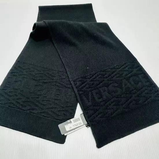 Authentic Versace Greca Wool Black Thick Knit Scarf Shawl Size 72"x12" NWT $525