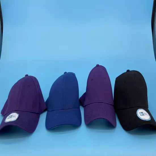 Lot of 4 Blank New Era Hats Flexfit Small Medium Black Blue Purple Baseball NEW