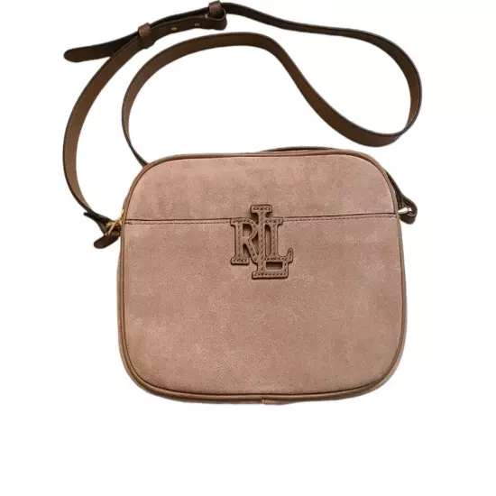 Lauren Ralph Lauren New Taupe Suede Leather Camera Crossbody Bag Fall Preppy