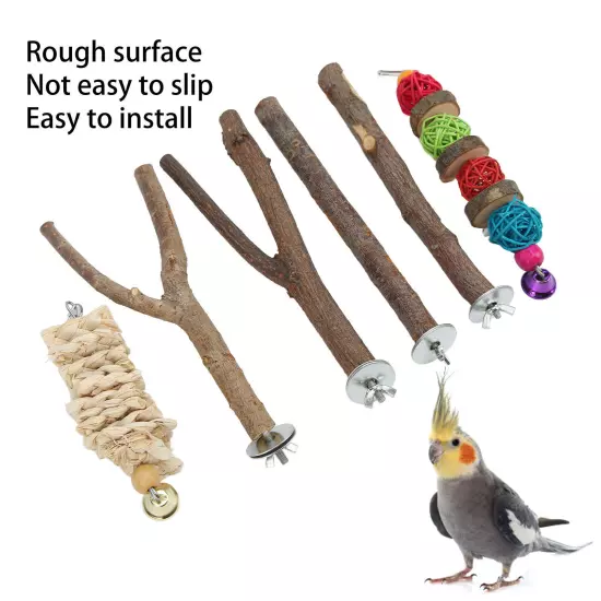 Bird Perch Stand Set Wood Parrots Stand Branches Set with Vine Ball Accessories