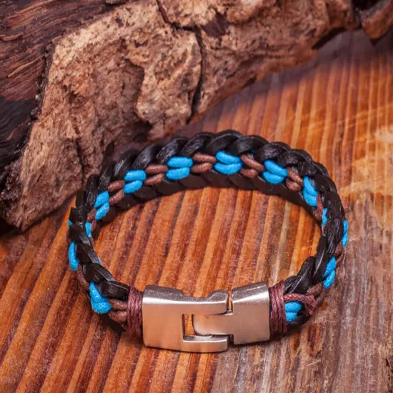 Men's Surfer Metal Clasp wide Leather Wrap Bracelet Wristband Cuff For Women