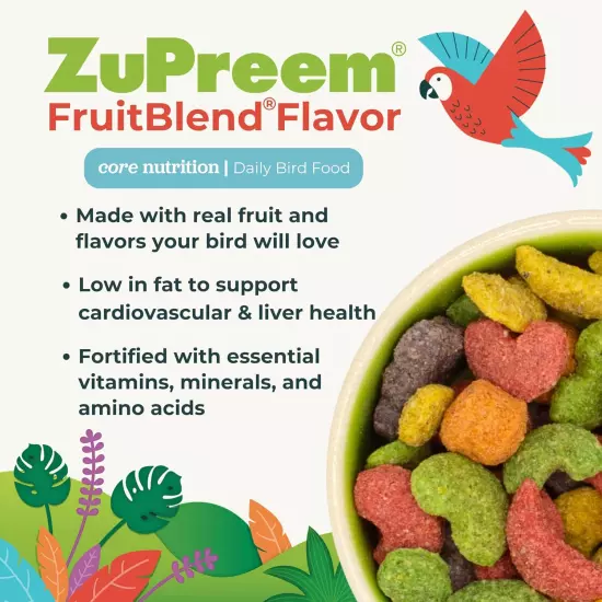 ZuPreem Bird Food FruitBlend Flavor Pellets Parrots Conure Caique Assorted Sizes