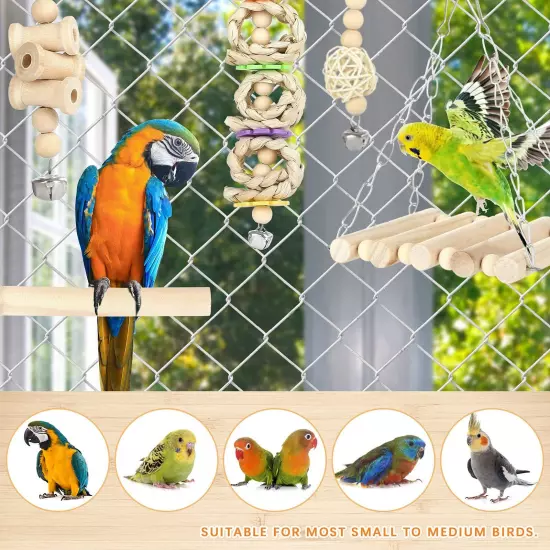 8 PCS Bird Toys for Parakeets, Parrot Swing Chewing Hanging Standing Wooden T...