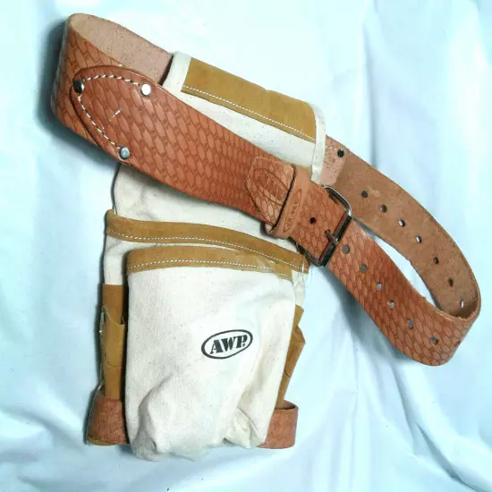  AWP Saddle Leather Work Belt 1L-603-L & AWP Cotton Finisher Pouch 1L-683-C1 Set