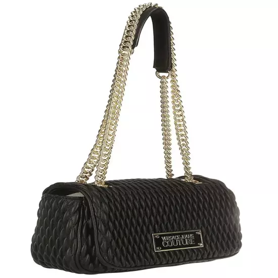 NEW VersaceJeansCouture logo-plaque quilted chain-link convertible shoulder bag