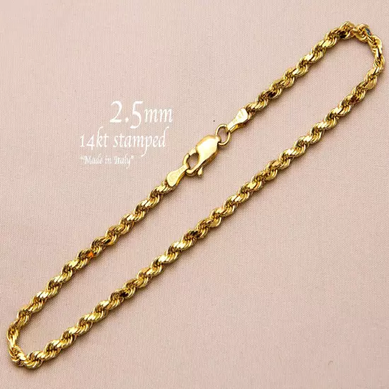 14k Solid Yellow Gold Rope Chain Necklace Bracelet 1mm-10mm Men Women Sz 7"-30"