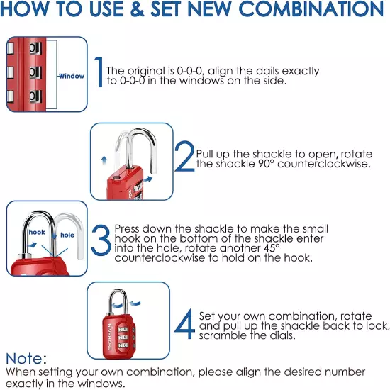 2 Pack Combination Lock, 3-Digit Padlock Keyless, Resettable Luggage Locks for B