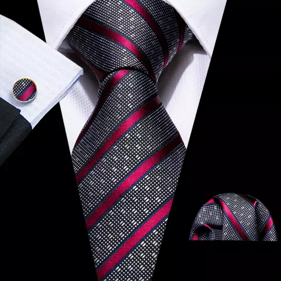 USA Mens Tie Striped Paisley Solid Paisley Necktie Hanky Cufflink Set Wedding