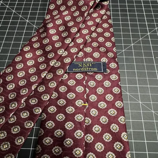 XMI Silk Tie. Maroon w Brown Floral. 59” x 3.75”