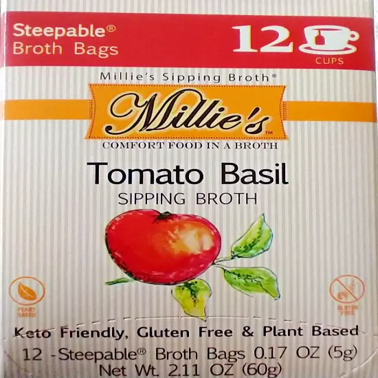 MILLIE'S Tomato Basil Sipping Broth, 24 Bags, BB 6/25