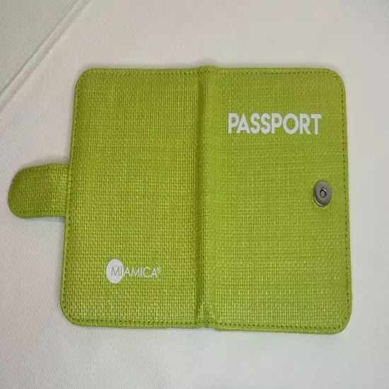 Miamica Designer Green Rattan Passport ID Case Cover Holder Travel Wallet