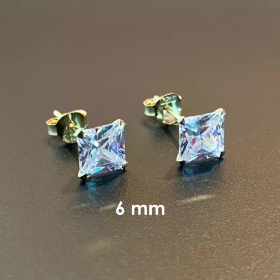 925 Sterling Silver Gold-Plated Square Cubic Zirconia Clear CZ Stud Earrings