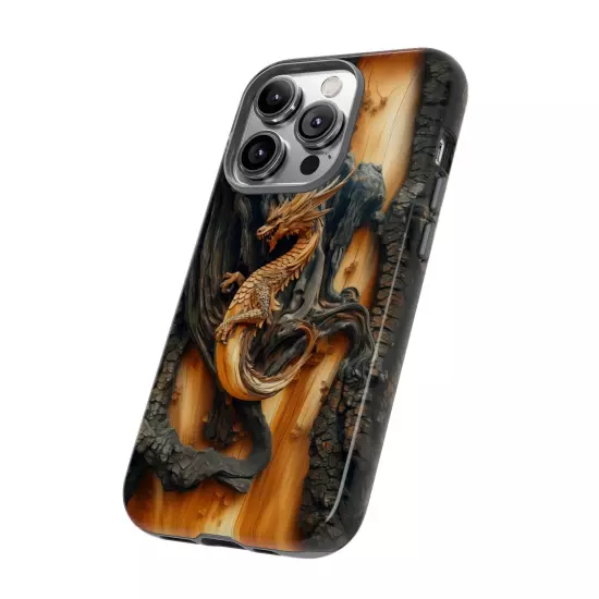 For iPhone, Samsung Galaxy, Pixel - Phone Case Cover - Carved Wood Dragon Print