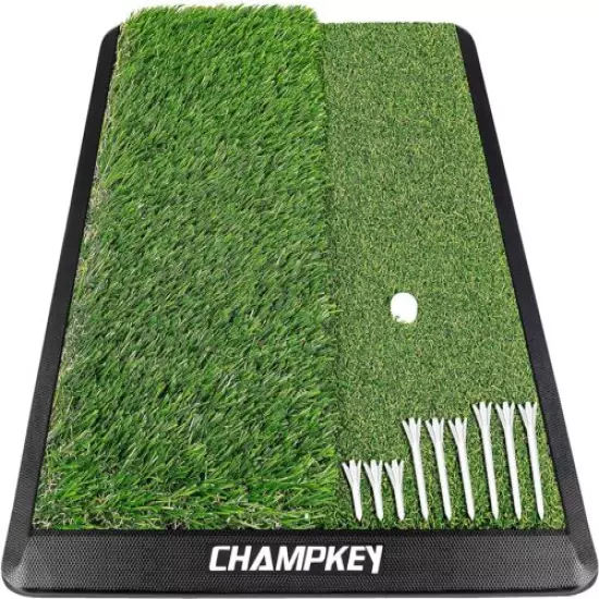 CHAMPKEY Dual-Turf Golf Hitting Mat | Come with 9 Golf Tees & 1 Rubber Tee