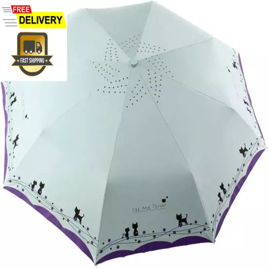 Windproof Compact Travel Folding Cute Cat Umbrella,Auto Open Close Rain&Sun USA.