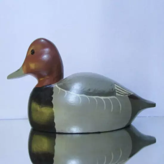 Signed Pat Meyer Red Head Hand Painted Wood Duck Decoy Glass Eyes